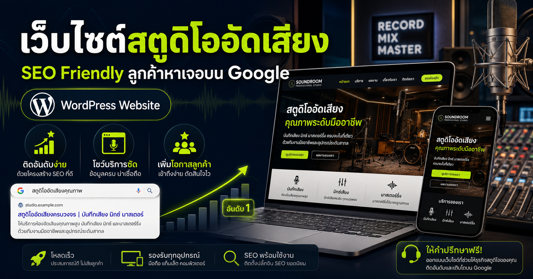 เว็บไซต์ WordPress สำหรับสตูดิโออัดเสียง SEO Friendly ช่วยเพิ่มการมองเห็นบน Google