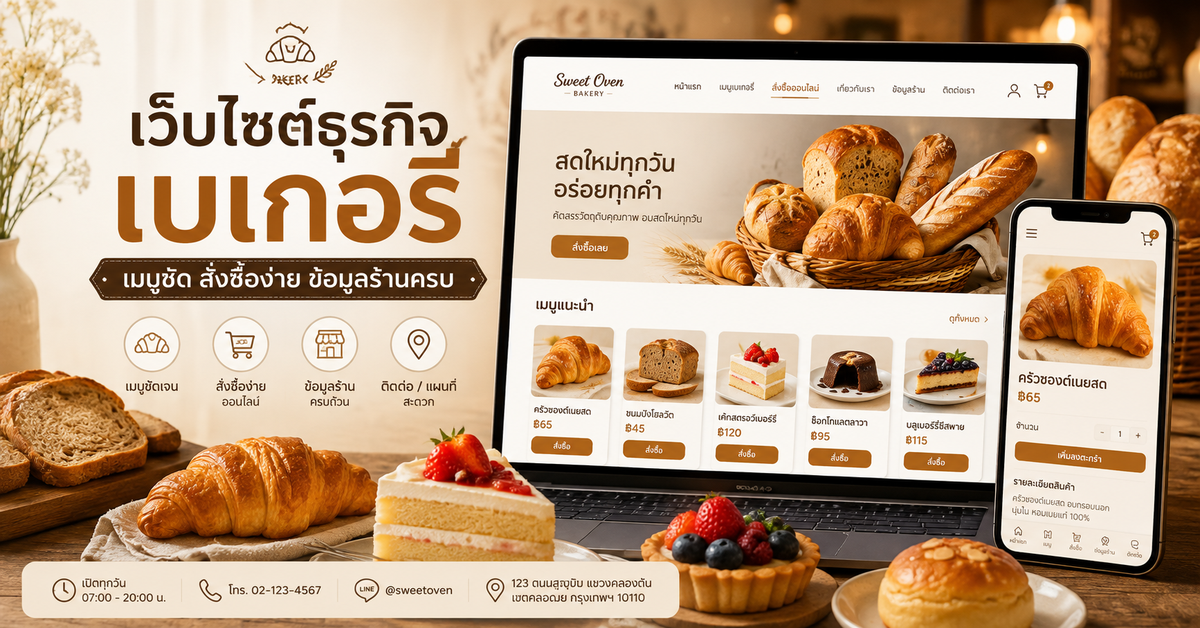 เว็บไซต์ธุรกิจเบเกอรี่: จัดเมนู การสั่งซื้อ และข้อมูลหน้าร้านให้ชัด